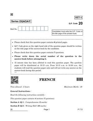 CBSE Class 10 20 French 2022 Compartment Question Paper