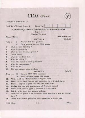 AP Inter 1st Year Ruminant Livestock Production and Management-I (New) March-2019-Vocational Question Paper