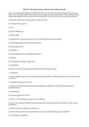 NEET PG 2021 Question Paper