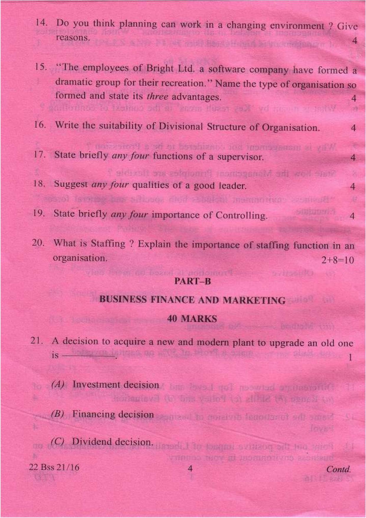 COHSEM Class 12 Business Studies 2016 Question Papers - Page 4