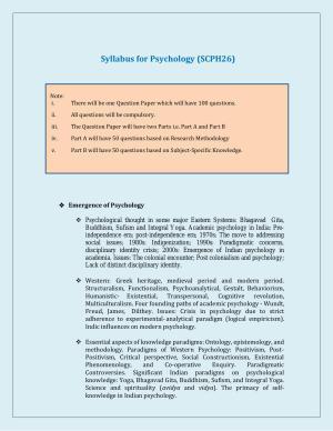 NTA PhD Entrance Exam Psychology Syllabus