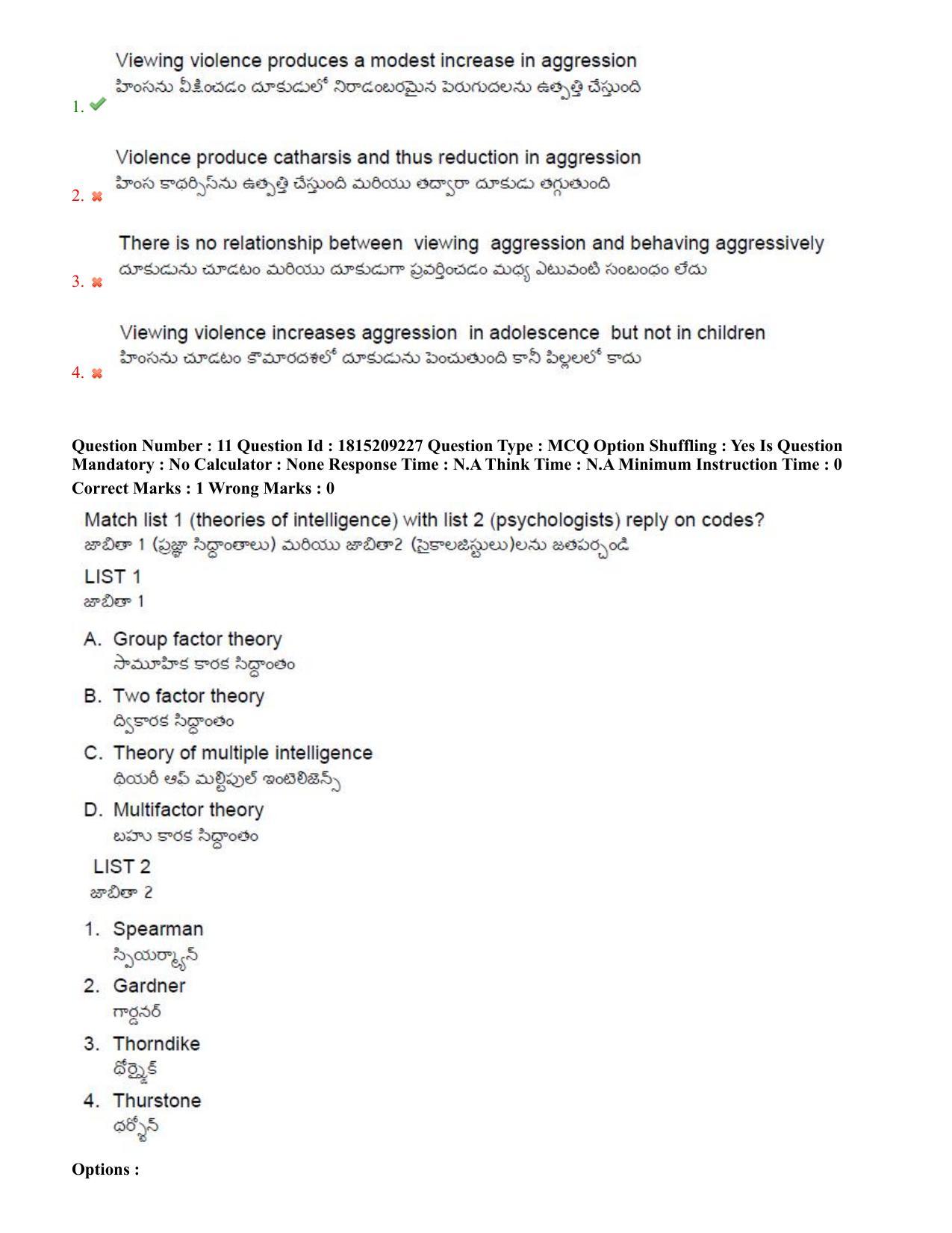 TS CPGET 2023 M A Psychology (Shift 1) Question Paper with Answer Key - Page 8
