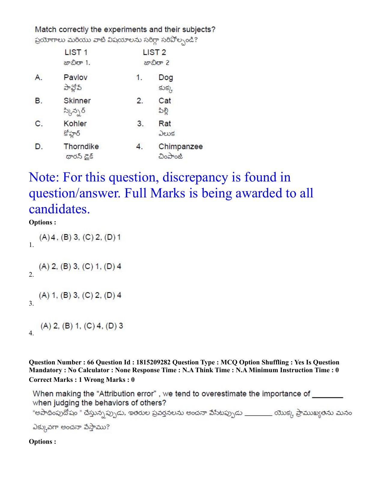 TS CPGET 2023 M A Psychology (Shift 1) Question Paper with Answer Key - Page 40