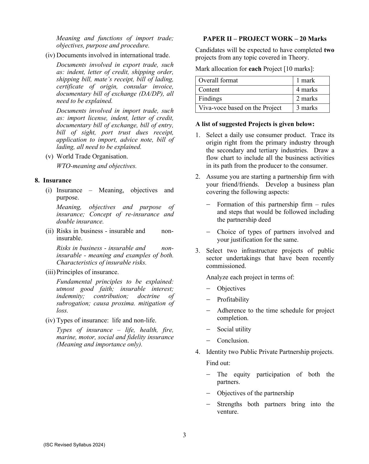 ISC Class XI Commerce 2025 Syllabus - Page 3