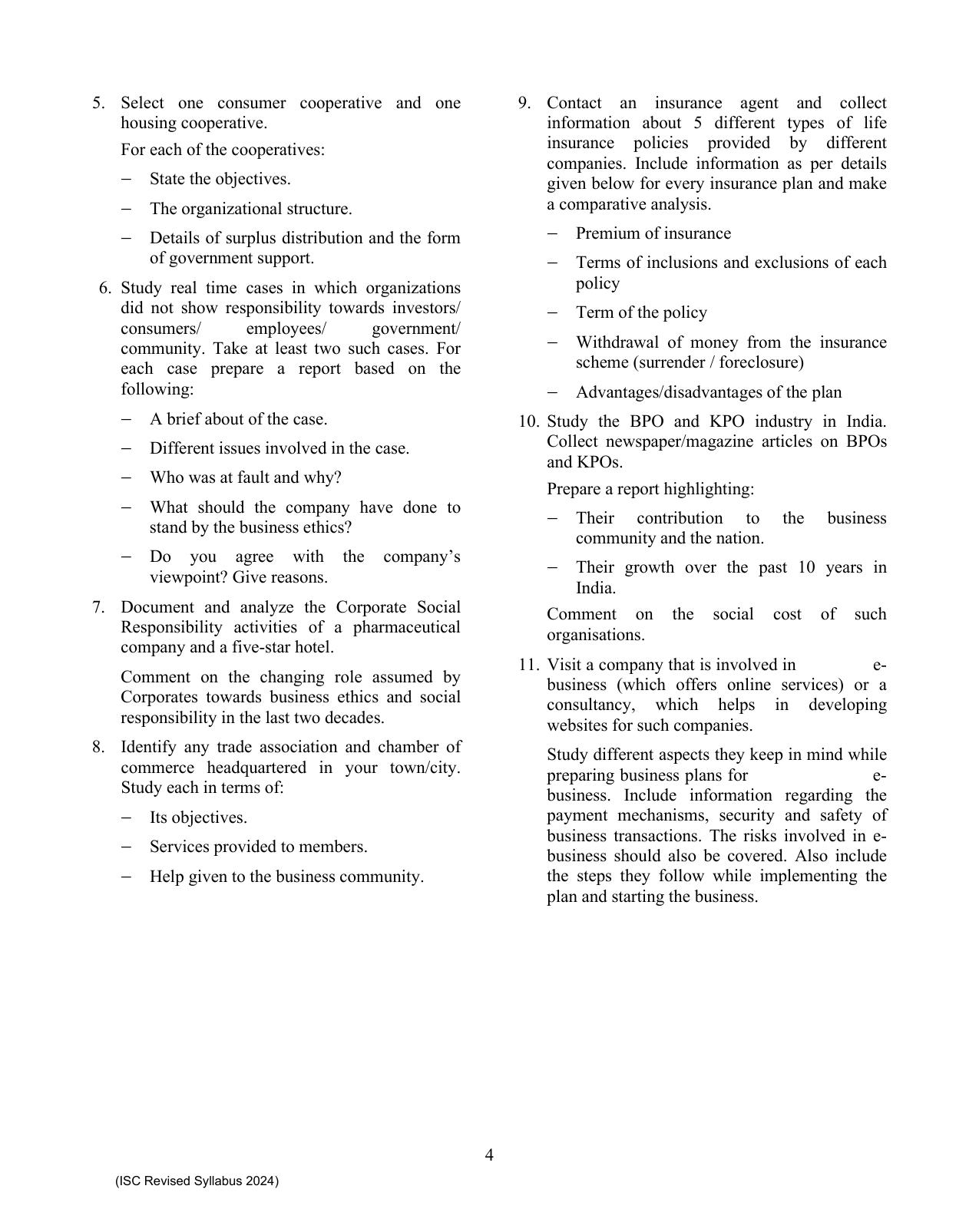 ISC Class XI Commerce 2025 Syllabus - Page 4