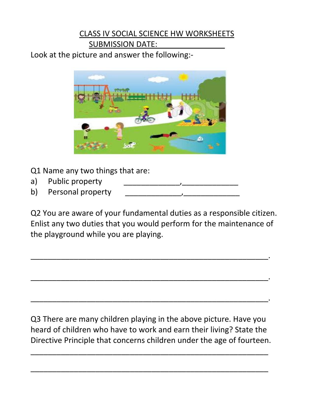 Worksheet for Class 4 Social Science Public Property Assignment - Page 1