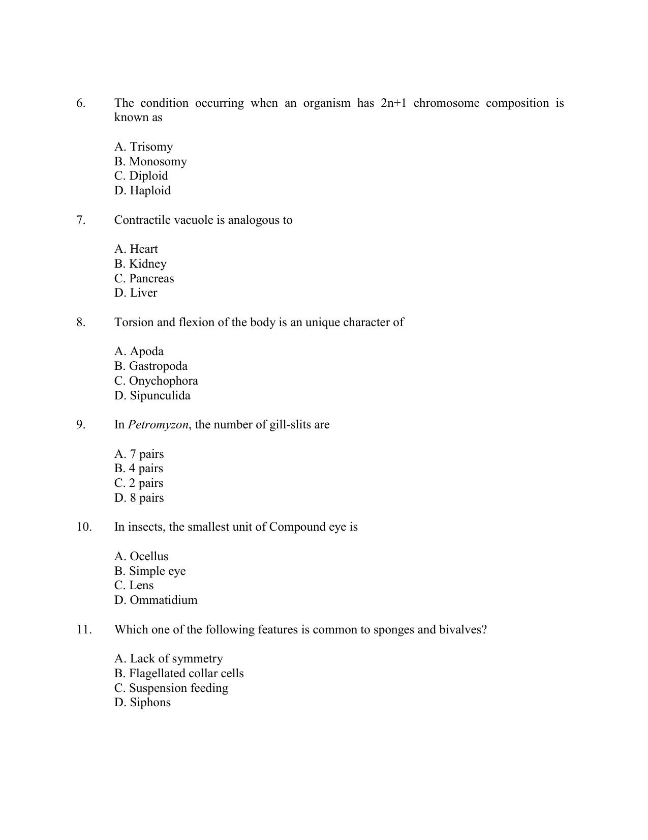 CUSAT CAT 2016 Zoology Question Paper - Page 2