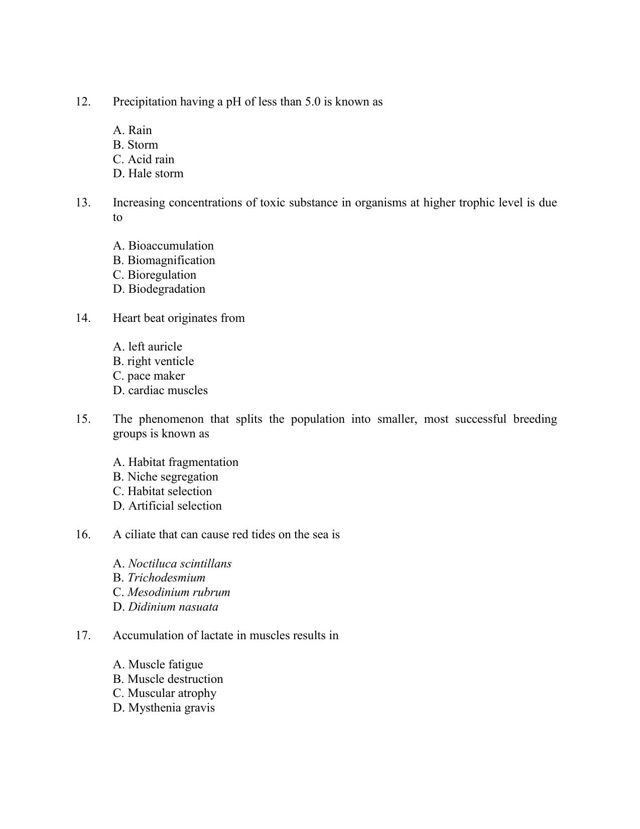 CUSAT CAT 2016 Zoology Question Paper - Page 3