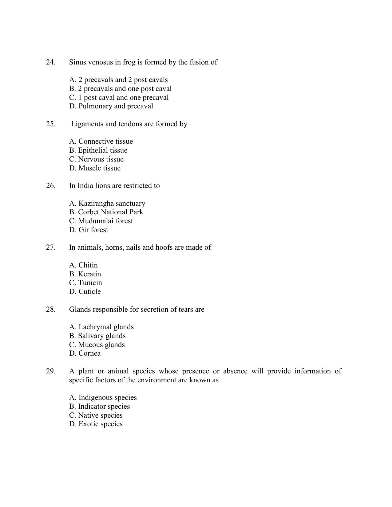 CUSAT CAT 2016 Zoology Question Paper - Page 5