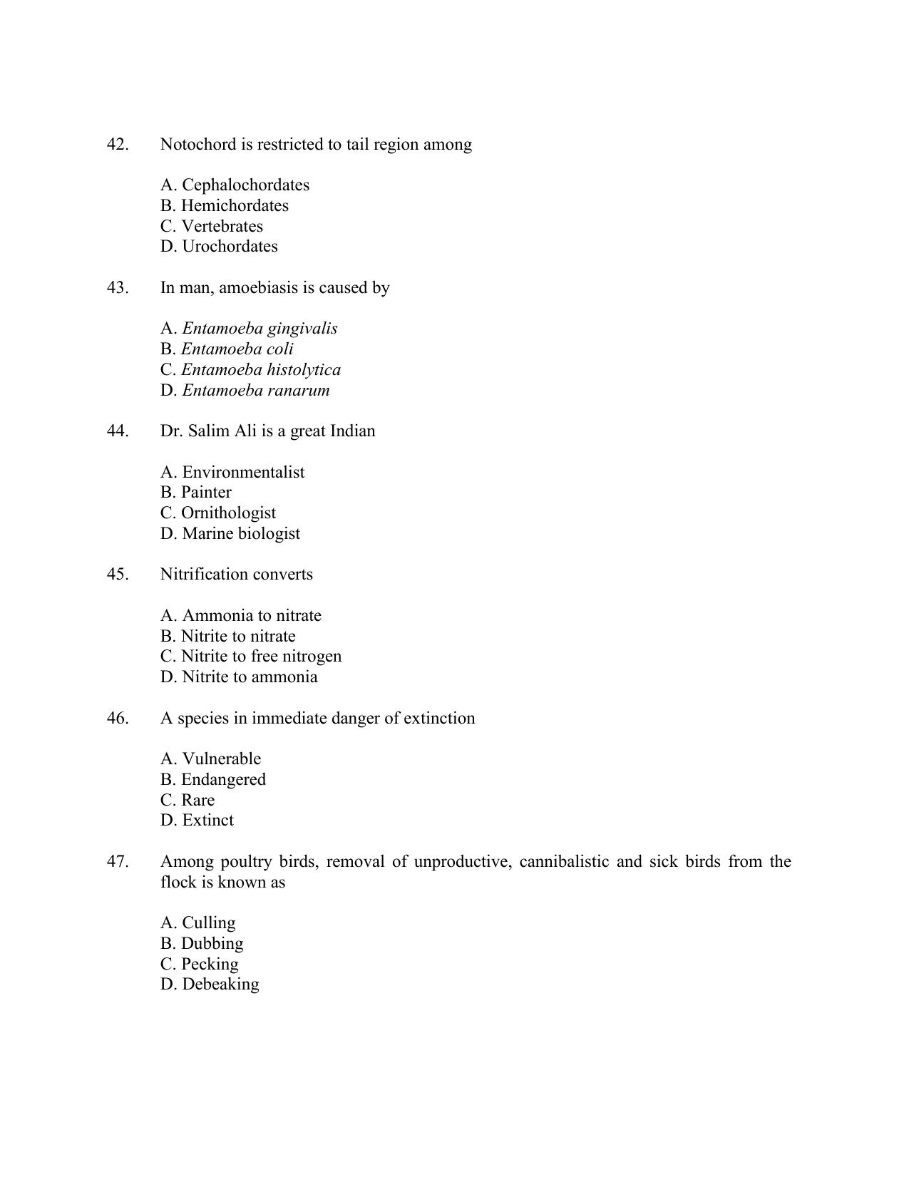 CUSAT CAT 2016 Zoology Question Paper - Page 8