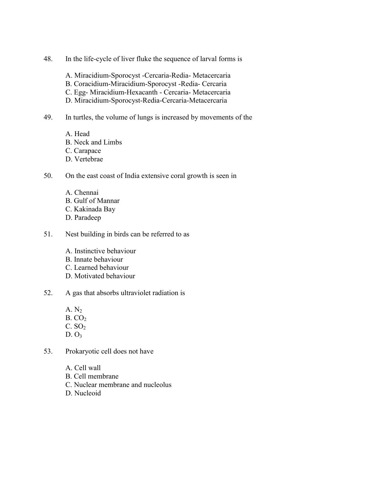 CUSAT CAT 2016 Zoology Question Paper - Page 9