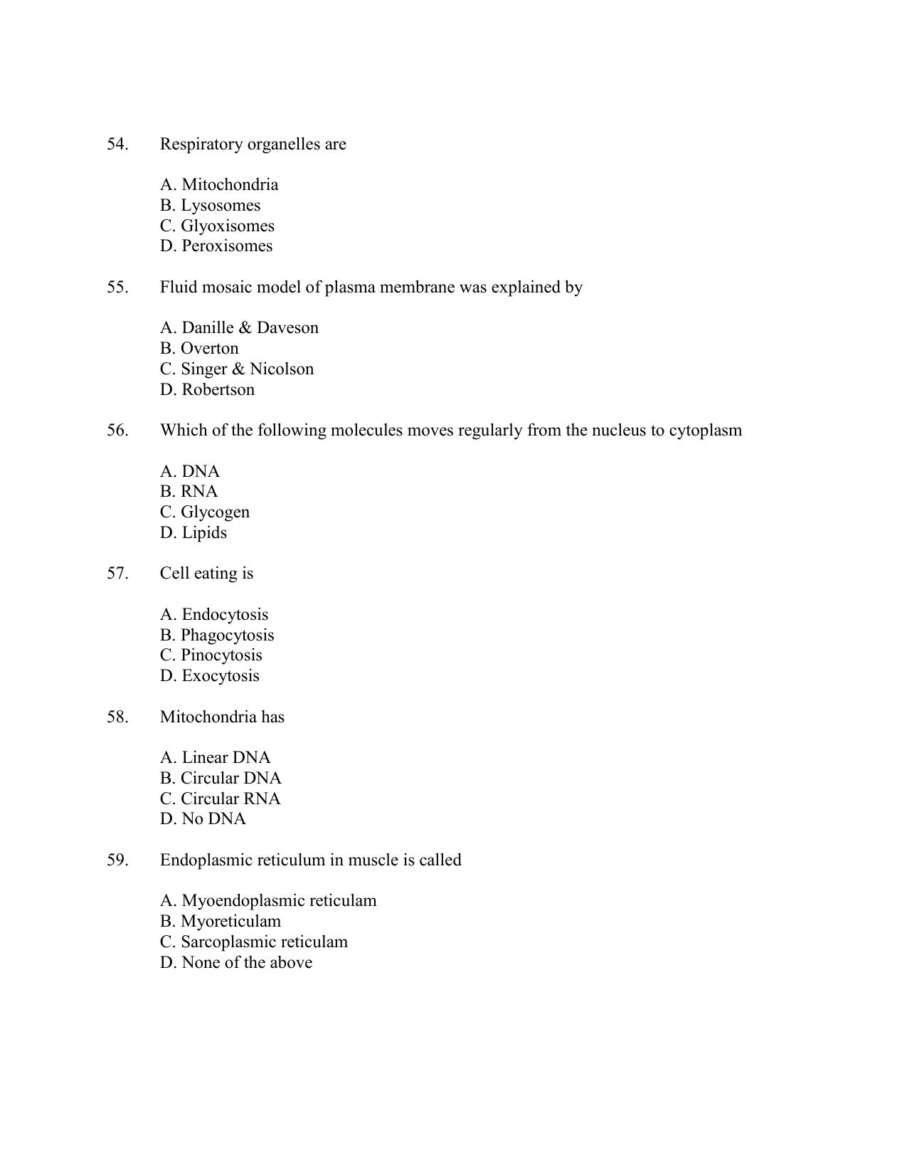 CUSAT CAT 2016 Zoology Question Paper - Page 10