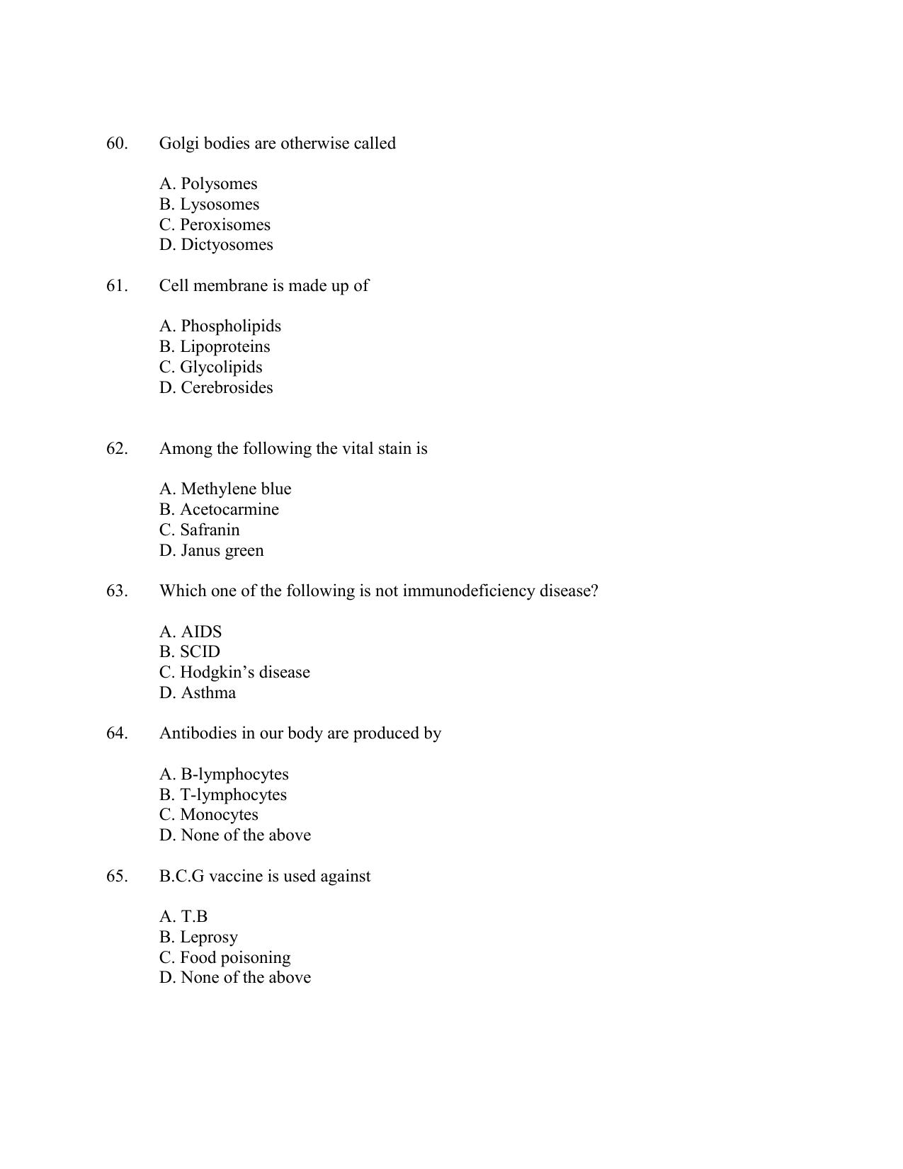 CUSAT CAT 2016 Zoology Question Paper - Page 11