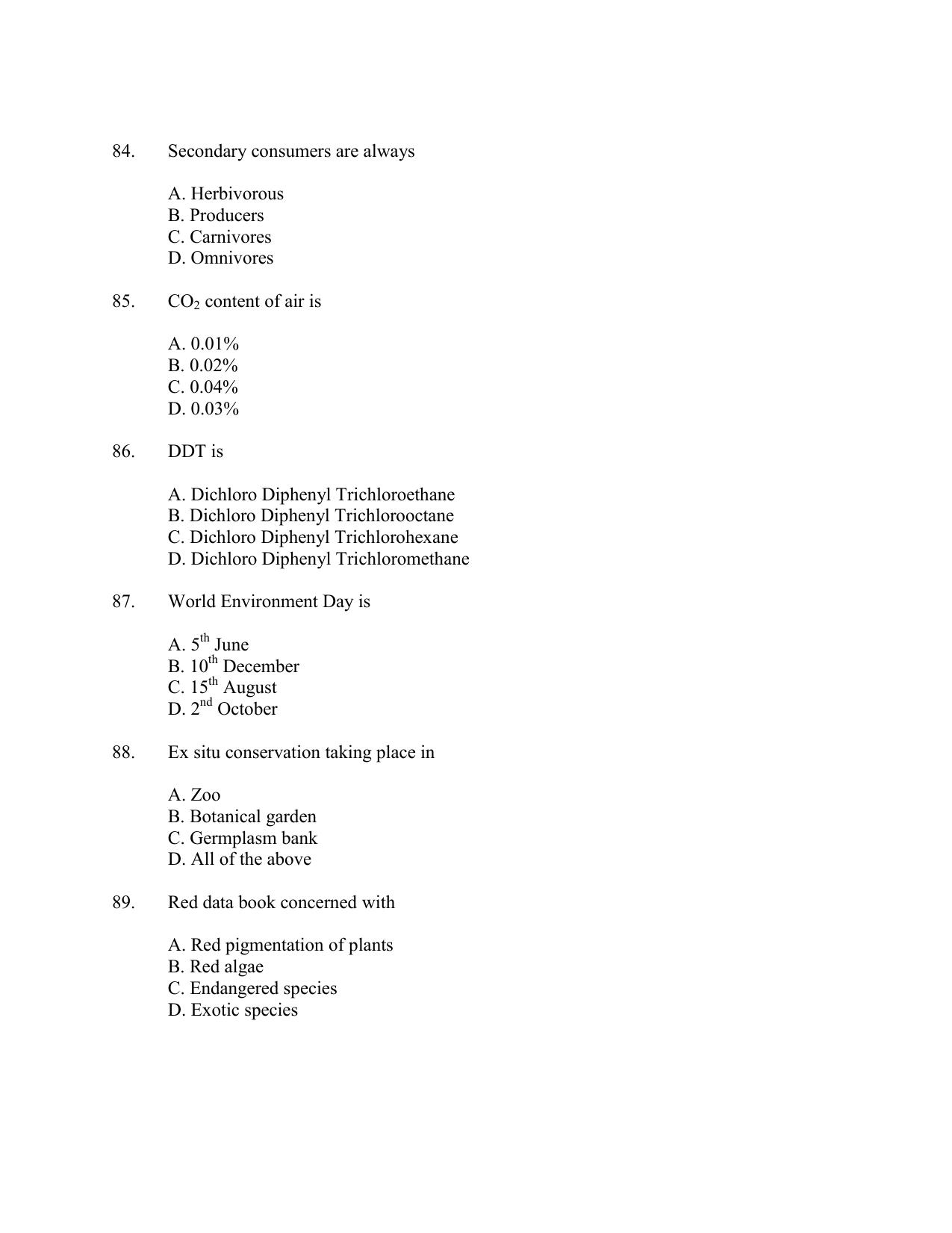 CUSAT CAT 2016 Zoology Question Paper - Page 15