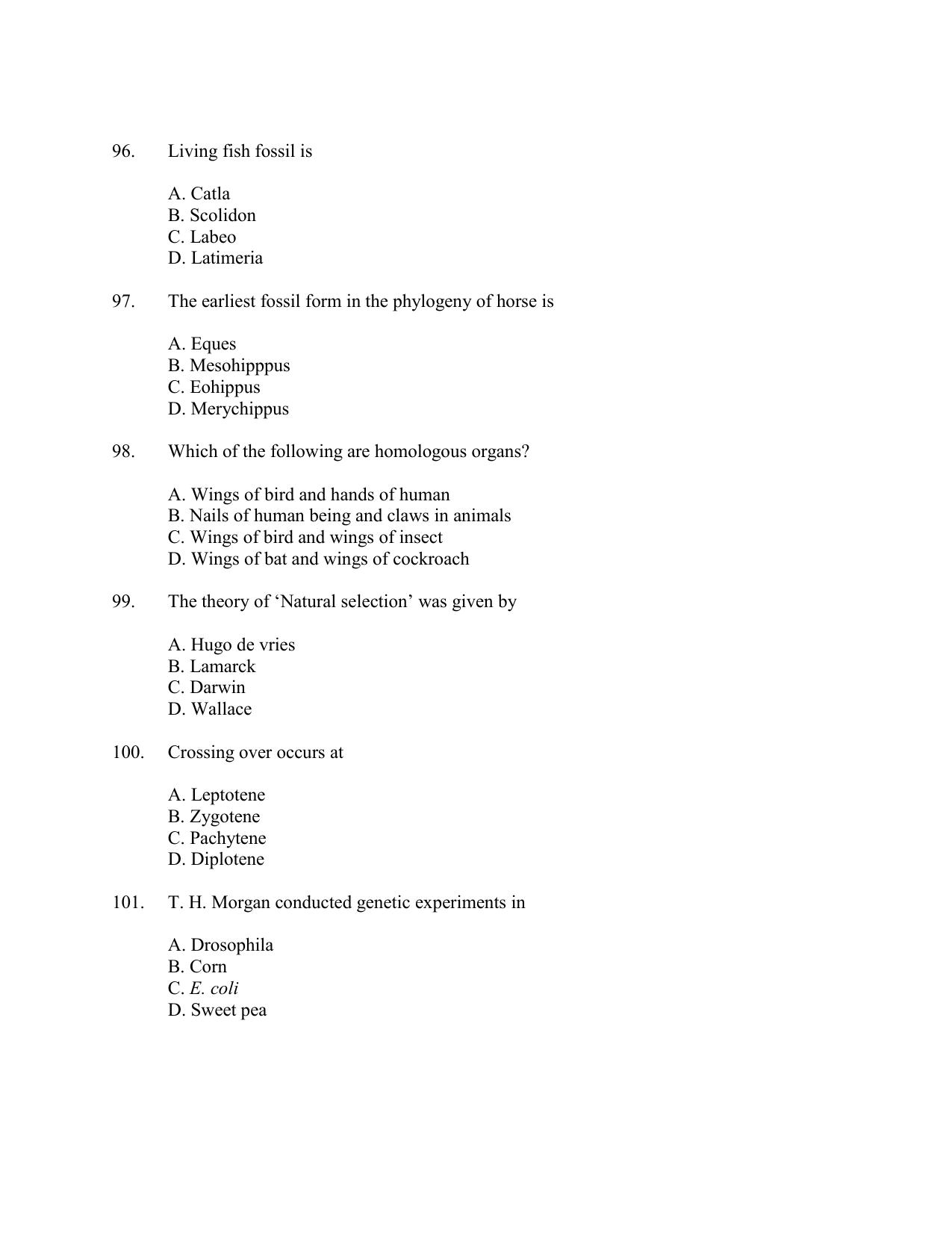 CUSAT CAT 2016 Zoology Question Paper - Page 17