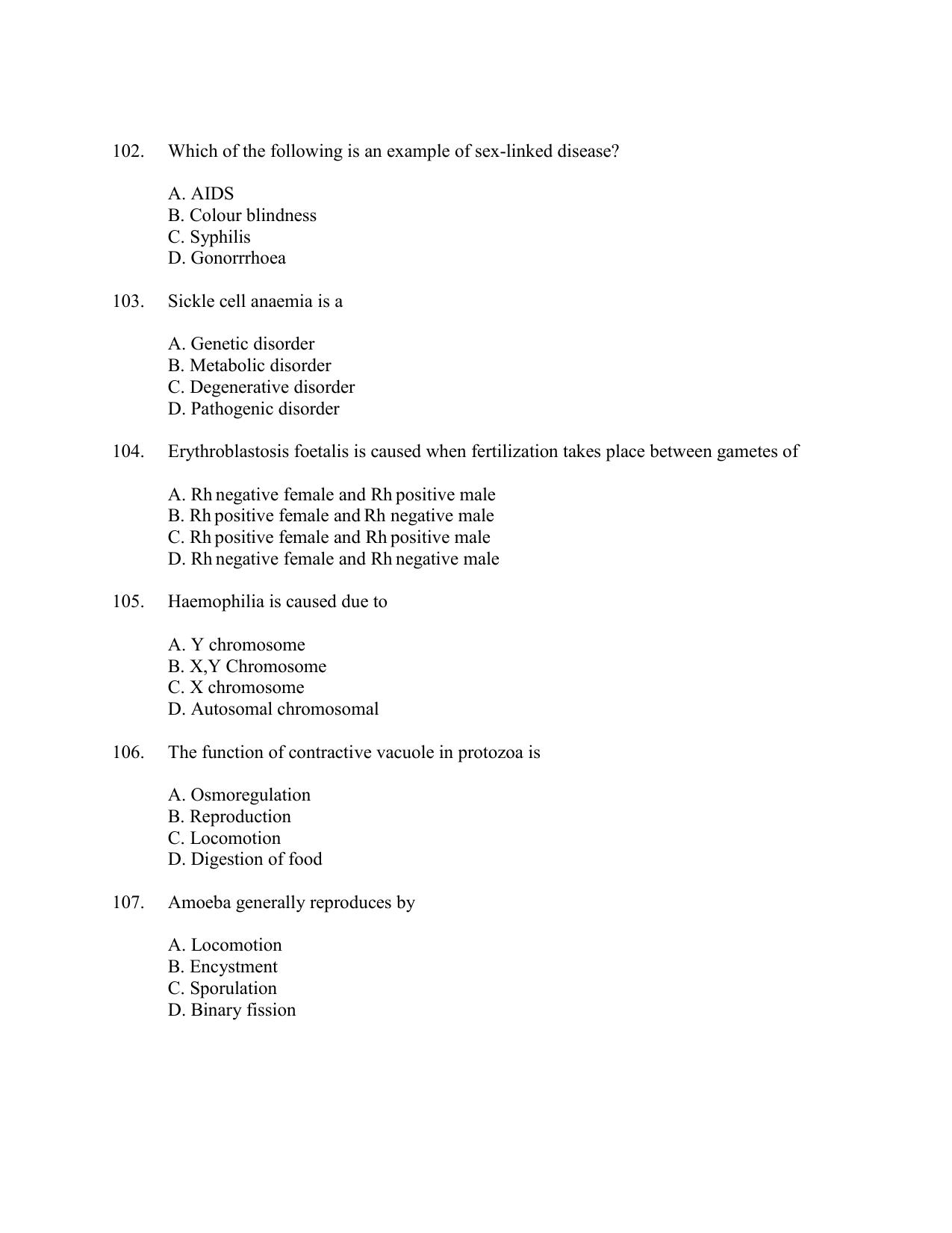 CUSAT CAT 2016 Zoology Question Paper - Page 18