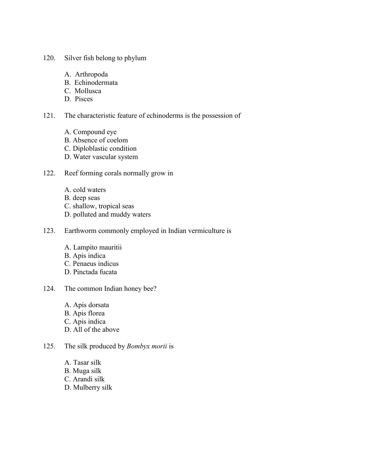 CUSAT CAT 2016 Zoology Question Paper - Page 21