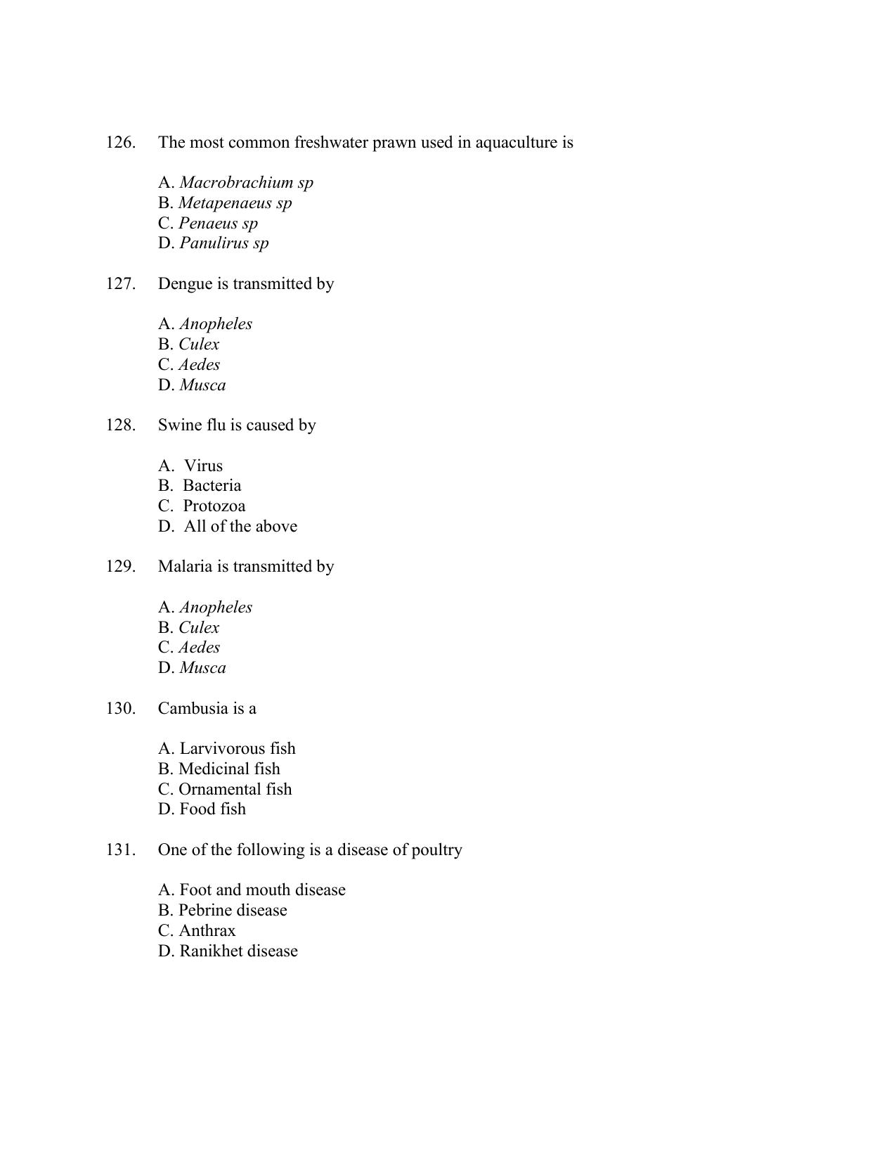 CUSAT CAT 2016 Zoology Question Paper - Page 22