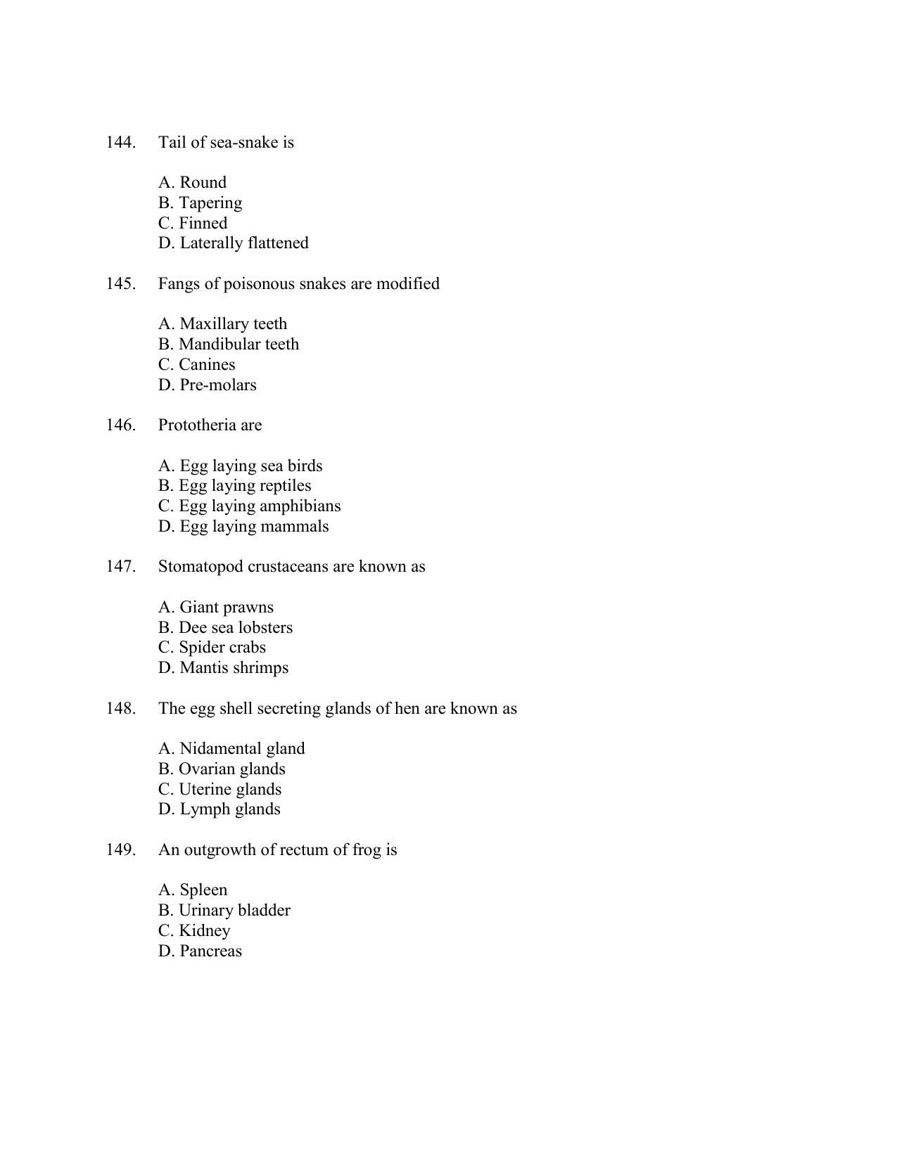 CUSAT CAT 2016 Zoology Question Paper - Page 25
