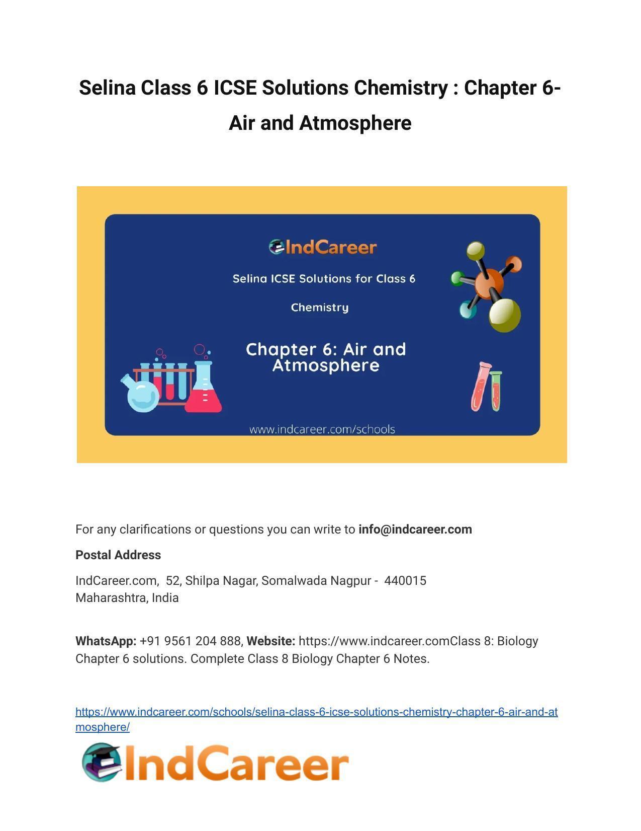 Selina Class 6 ICSE Solutions Chemistry Chapter 6 Air and Atmosphere