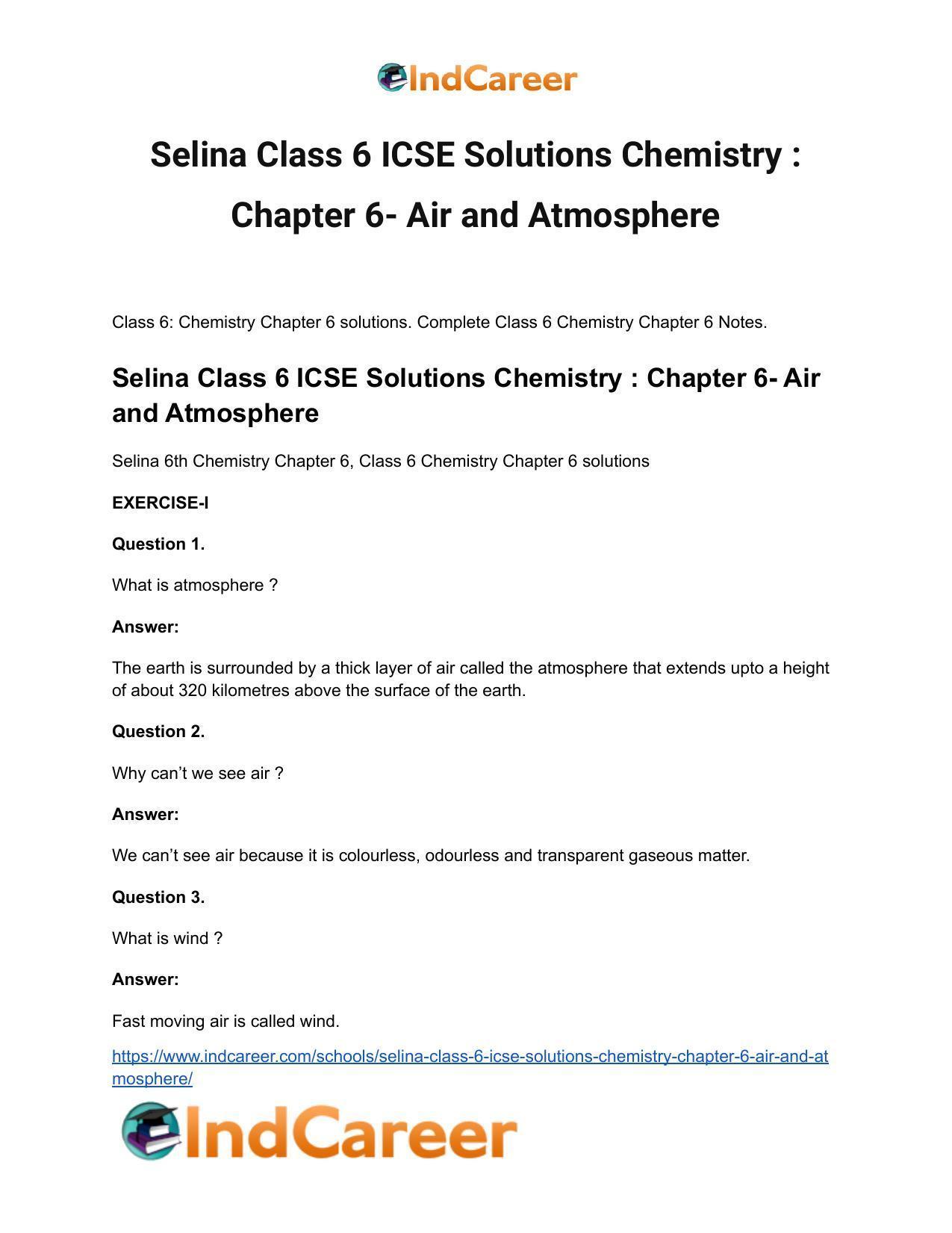 Selina Class 6 ICSE Solutions Chemistry : Chapter 6- Air and Atmosphere - Page 2