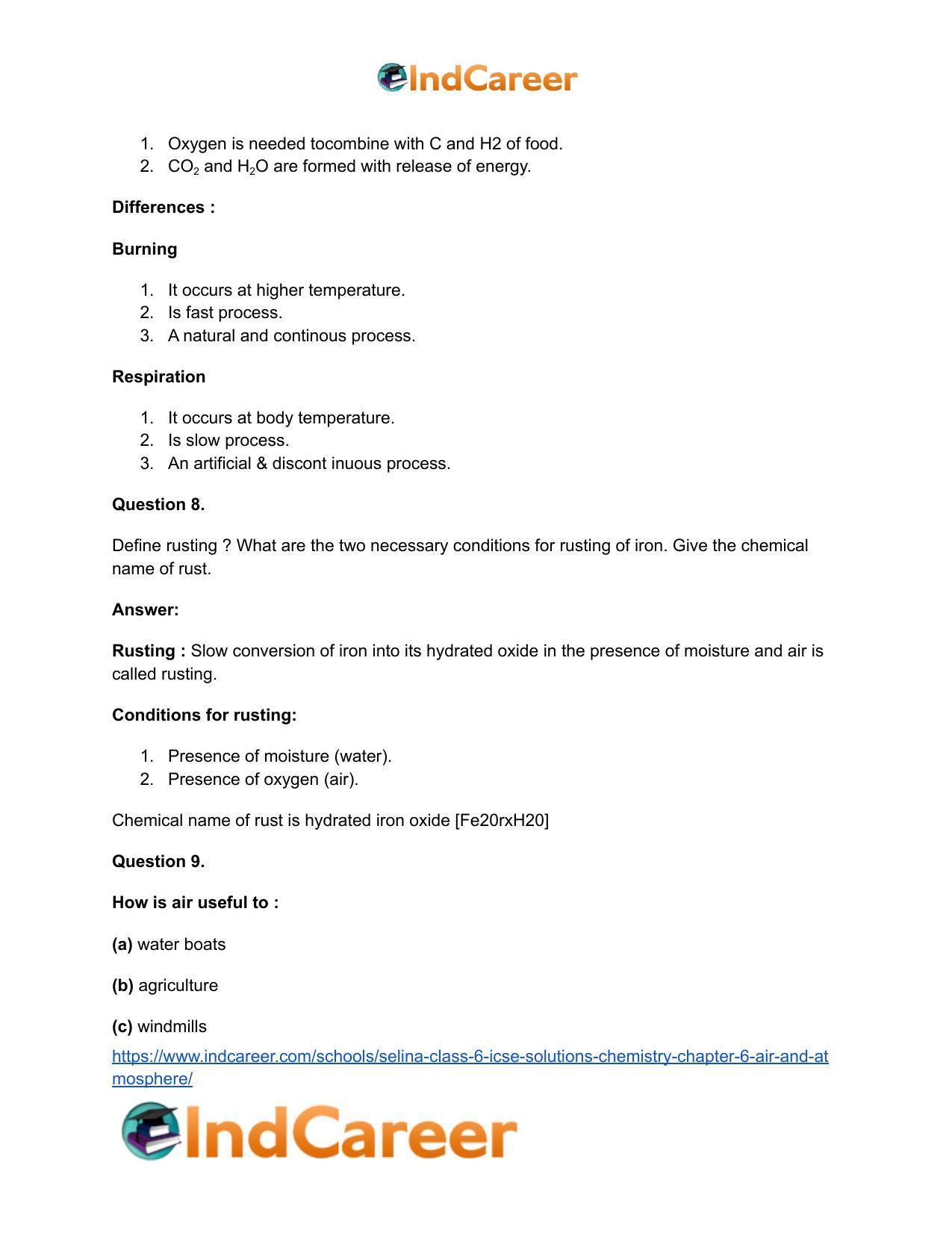 Selina Class 6 ICSE Solutions Chemistry : Chapter 6- Air and Atmosphere - Page 9