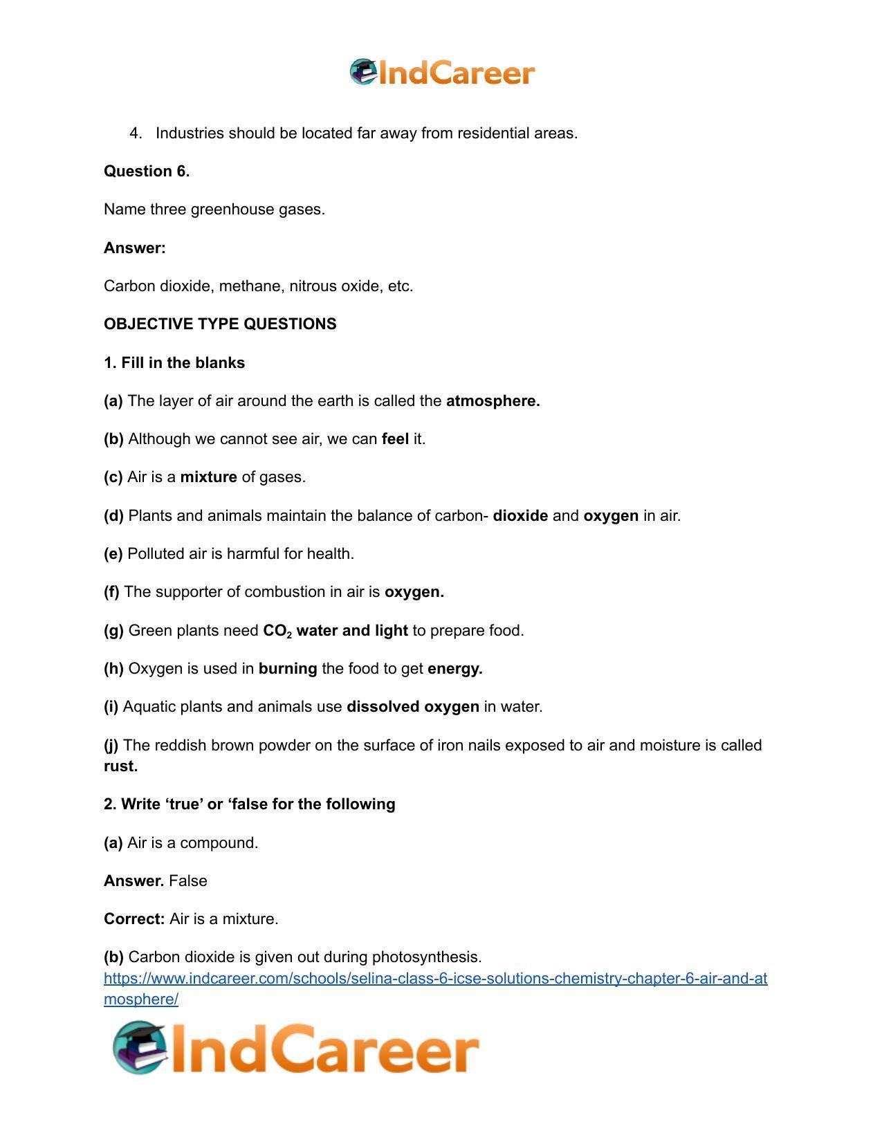 Selina Class 6 ICSE Solutions Chemistry : Chapter 6- Air and Atmosphere - Page 13
