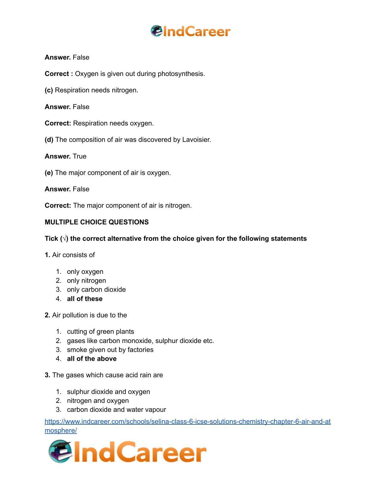 Selina Class 6 ICSE Solutions Chemistry : Chapter 6- Air and Atmosphere - Page 14