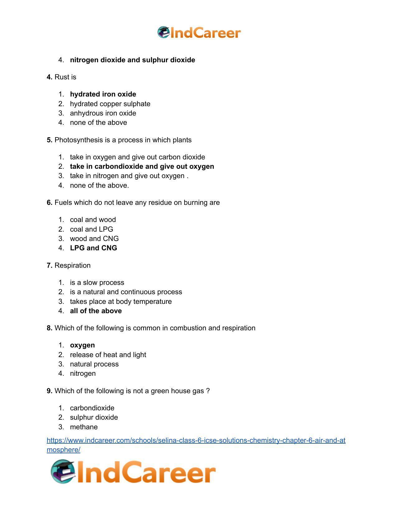 Selina Class 6 ICSE Solutions Chemistry : Chapter 6- Air and Atmosphere - Page 15