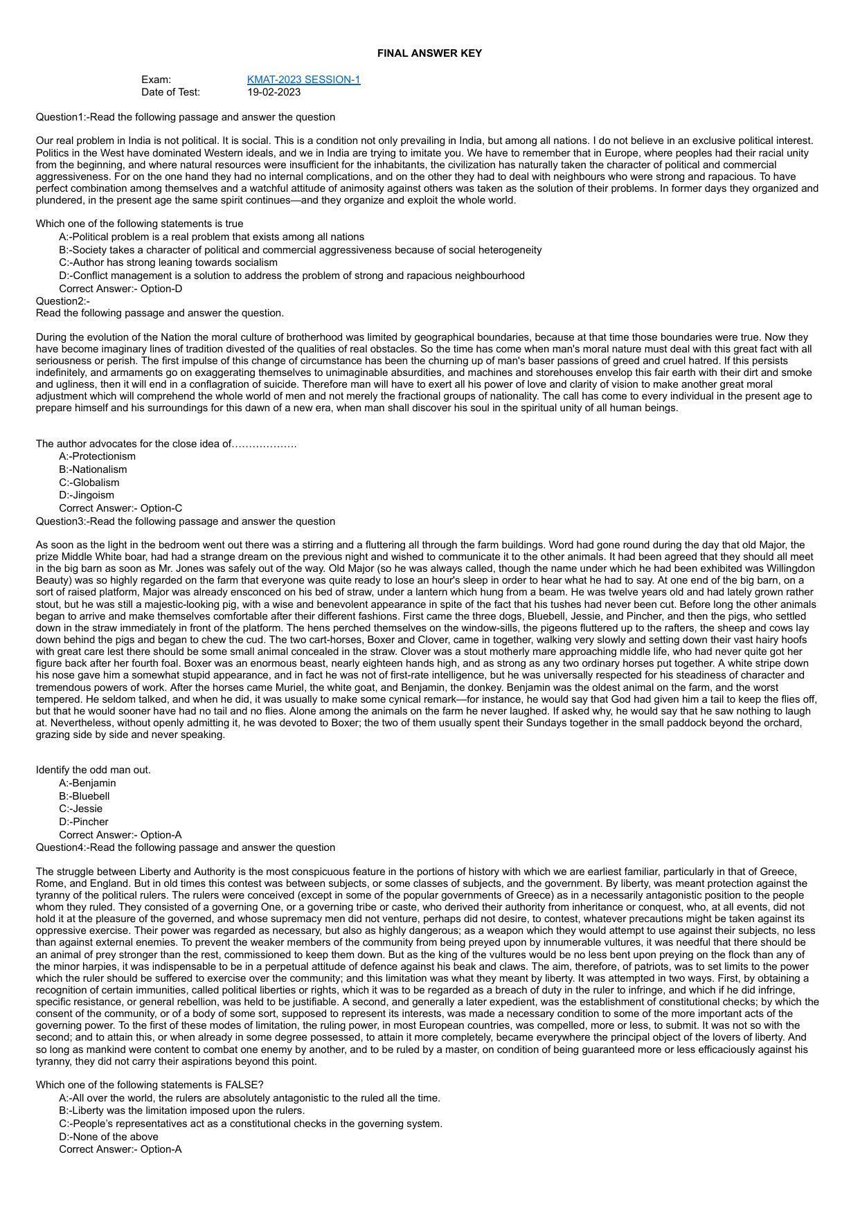KMAT Question Papers with Answer key - Feb 2023 - Page 1