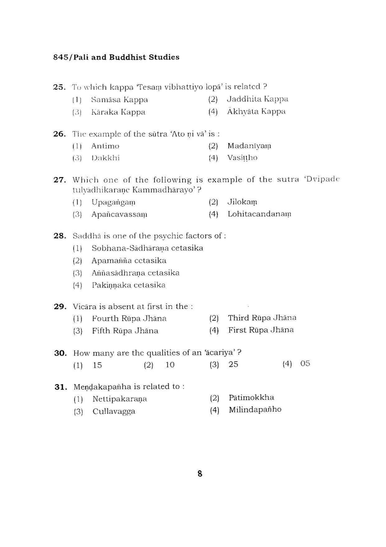 BHU RET PALI AND BUDDHIST STUDIES 2015 Question Paper - Page 8