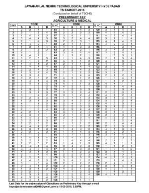 TS EAMCET 2016 Answer Key - Medical & Agriculture