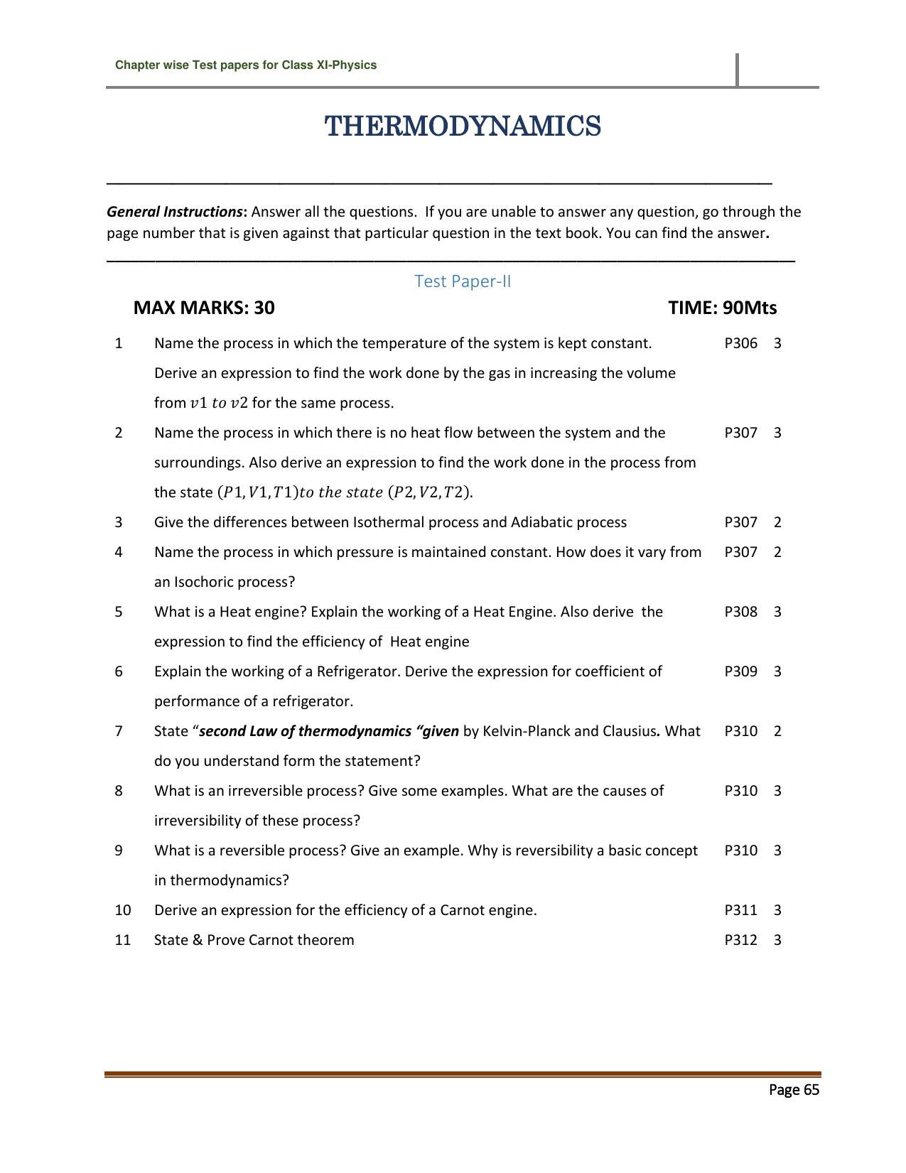 CBSE Worksheets for Class 11 Physics Thermodynamics Assignment 2 - Page 1