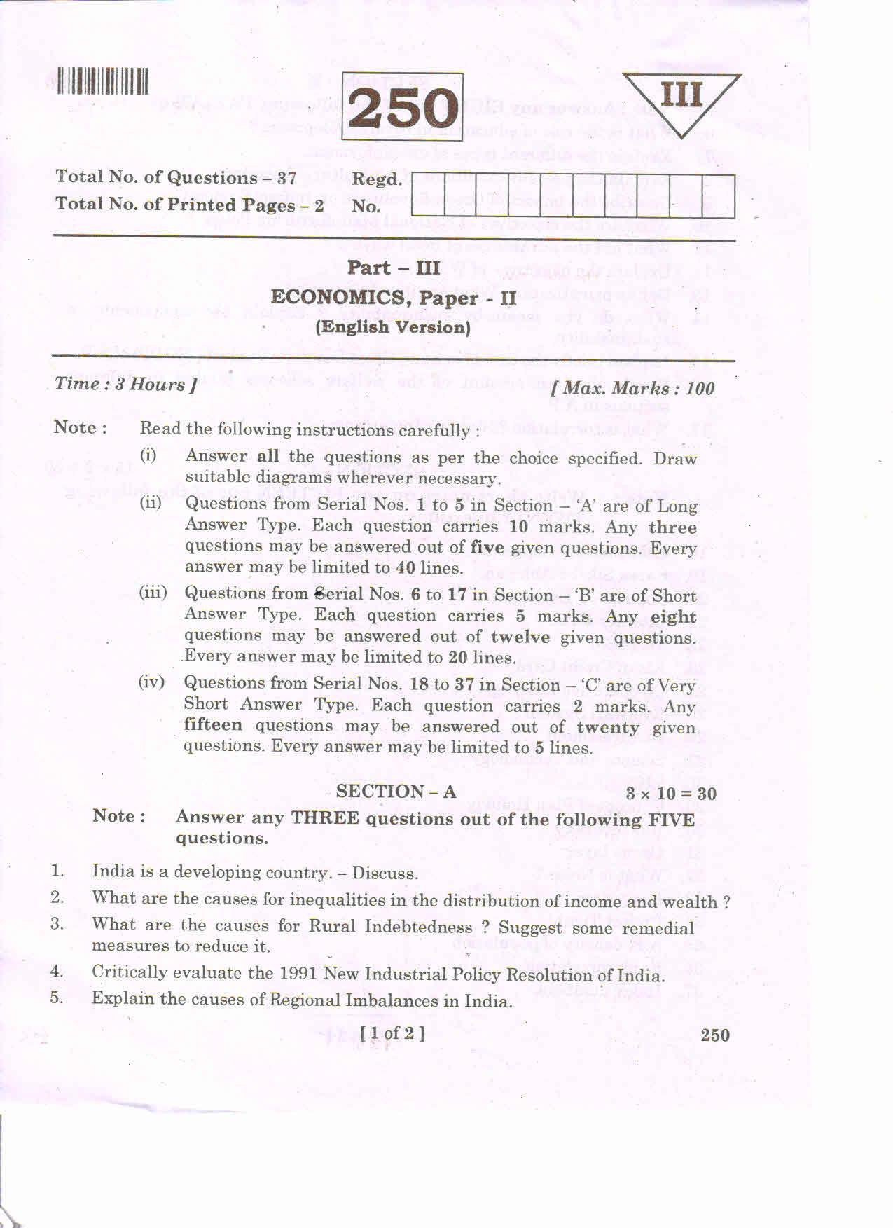 AP 2nd Year General Question Paper March - 2020 - ECONOMICS-II(EM) - Page 1