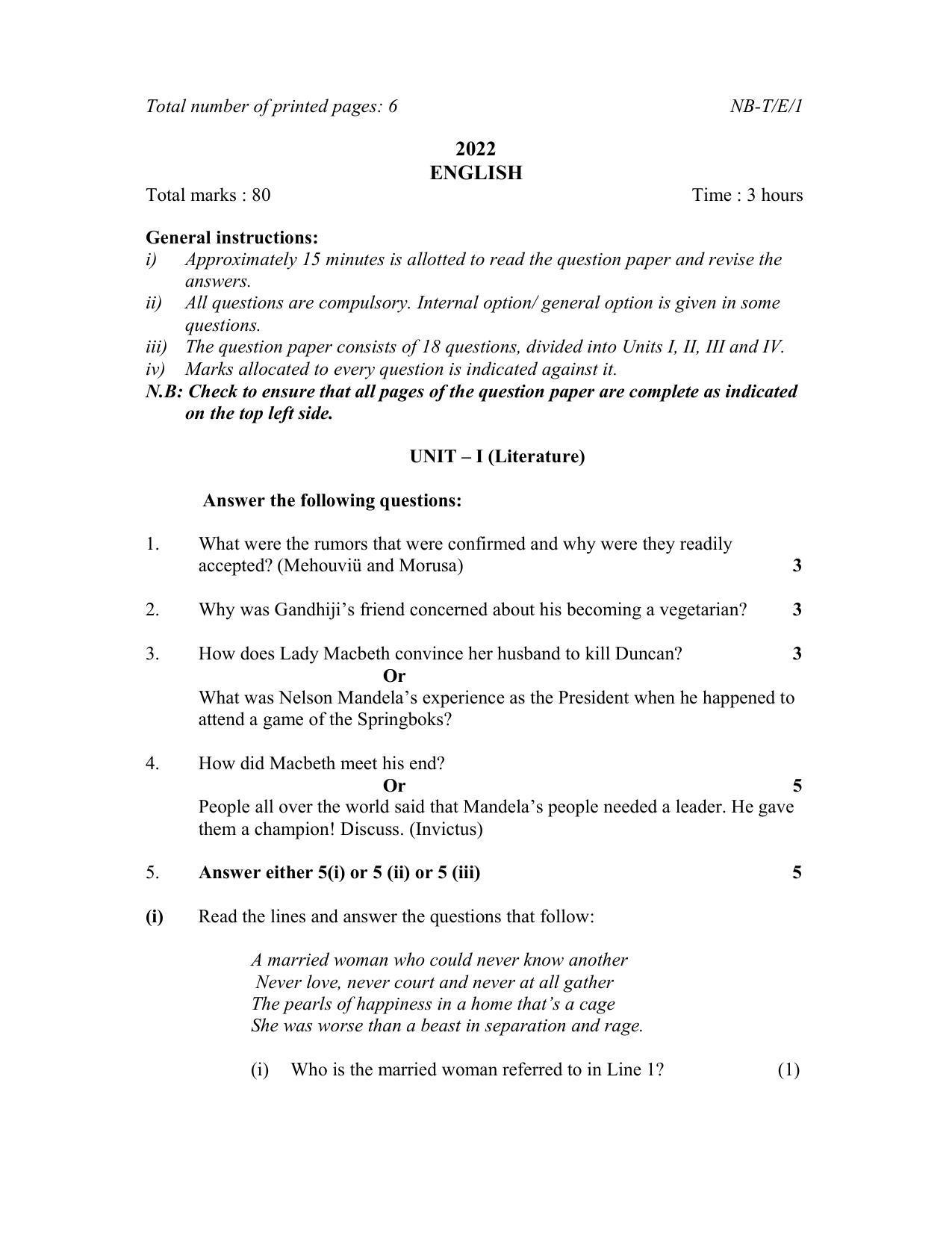 Nagaland Board Class 10 English 2022 Question Bank - Page 1
