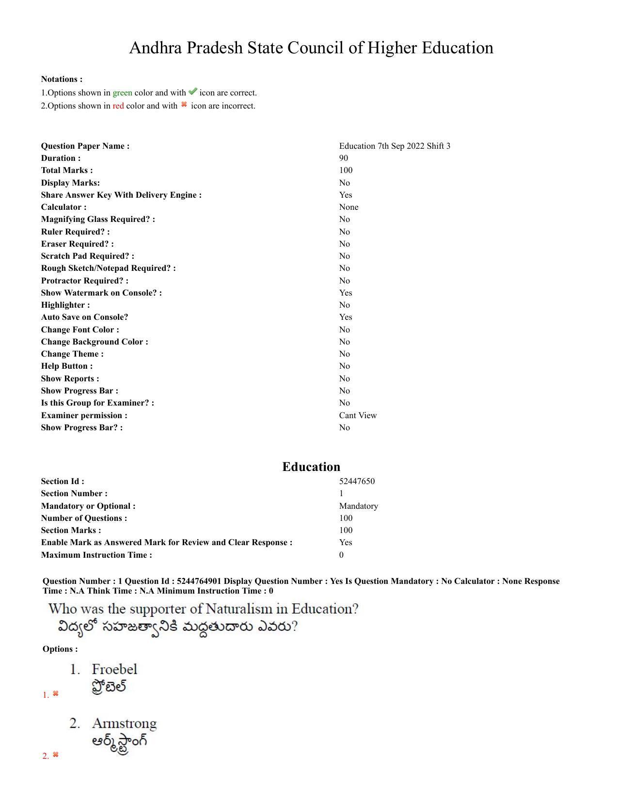 AP PGCET 7th Sep 2022 Education Question Paper with Answer Key Shift 3 - Page 1