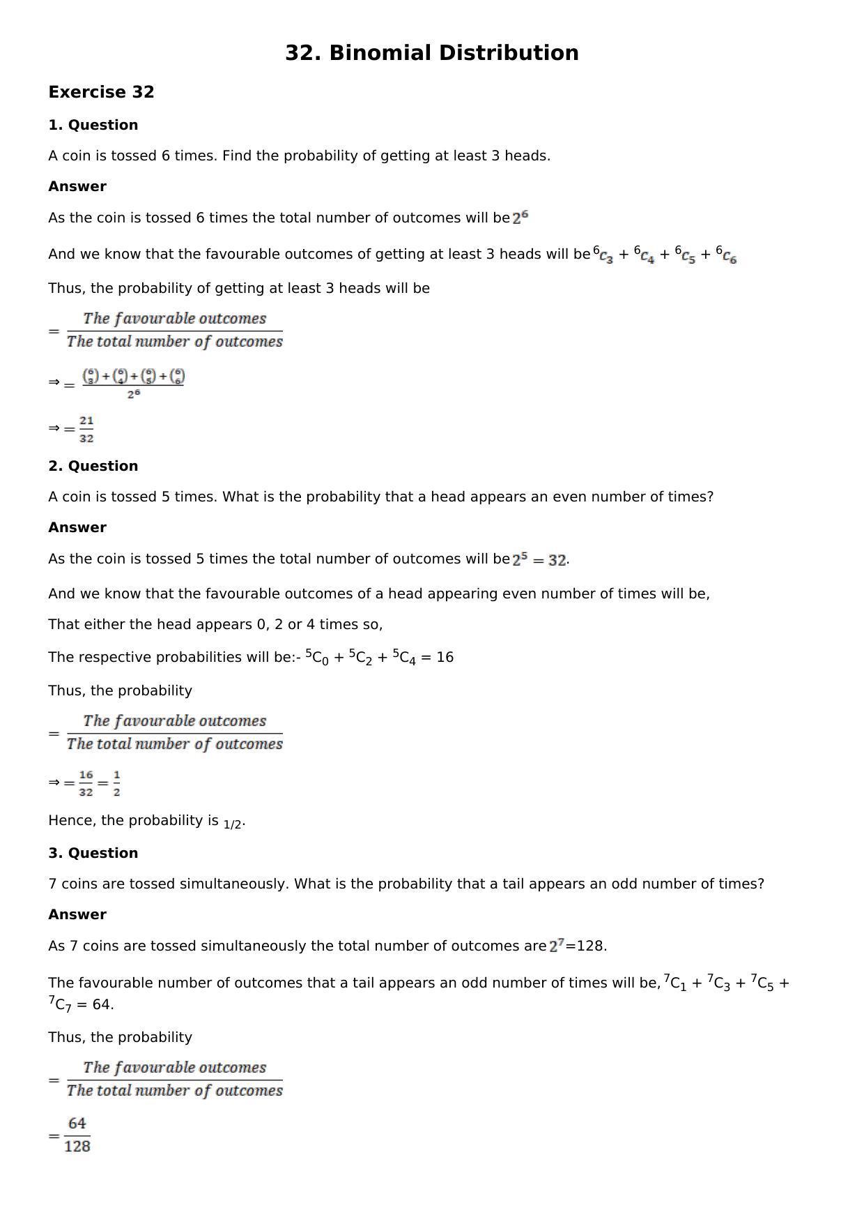 Chapter 32: Binomial Distribution Solutions: RS Aggarwal Class 12 Solutions  - Page 1
