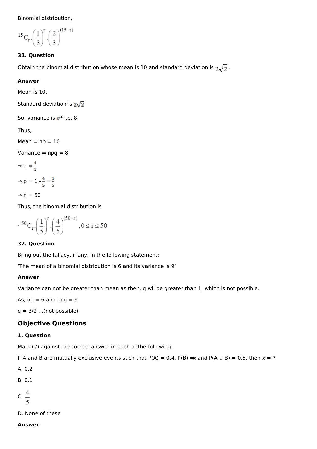 Chapter 32: Binomial Distribution Solutions: RS Aggarwal Class 12 Solutions  - Page 17