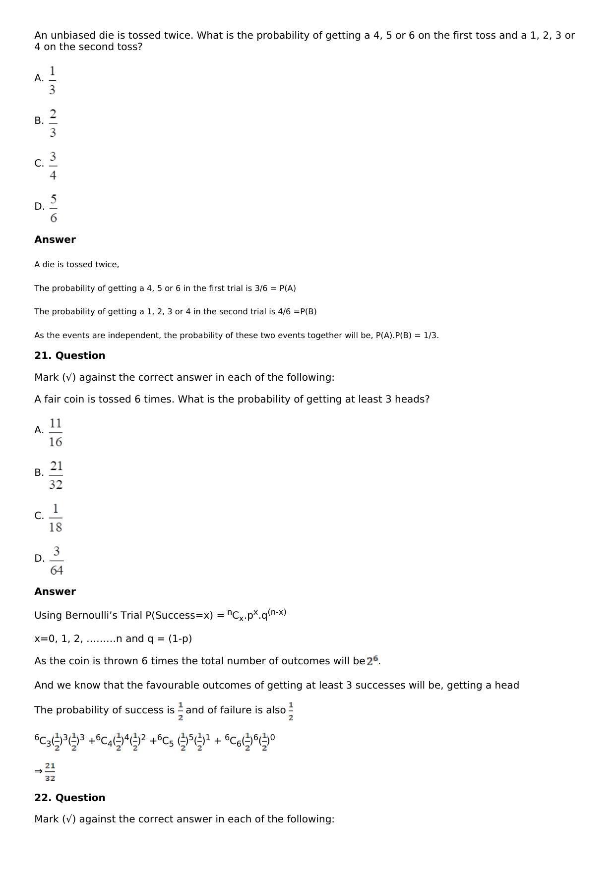Chapter 32: Binomial Distribution Solutions: RS Aggarwal Class 12 Solutions  - Page 27
