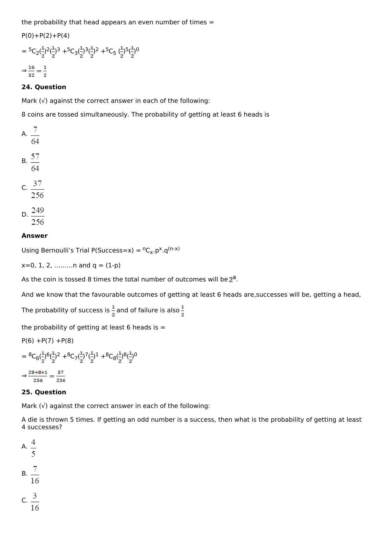 Chapter 32: Binomial Distribution Solutions: RS Aggarwal Class 12 Solutions  - Page 29