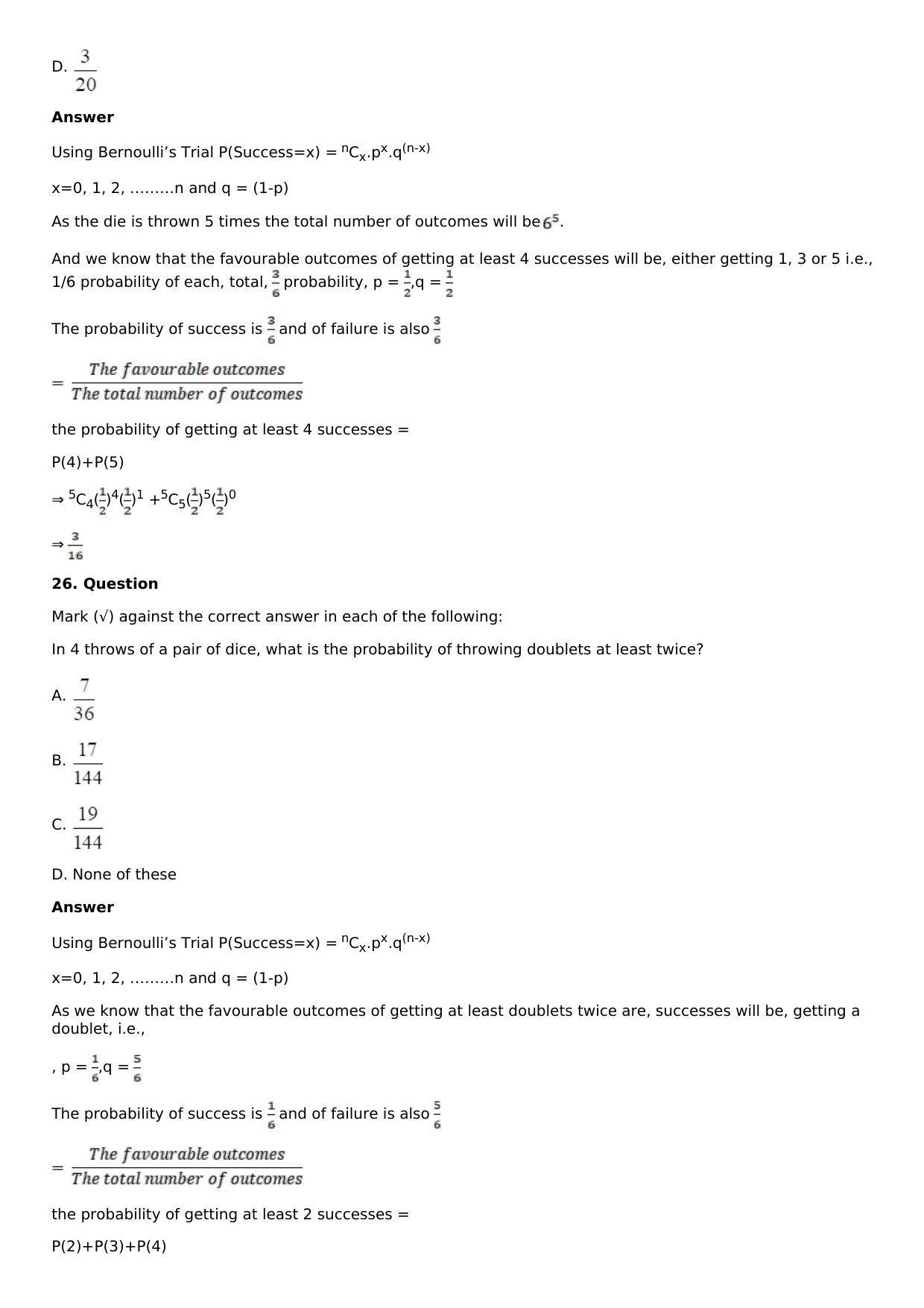 Chapter 32: Binomial Distribution Solutions: RS Aggarwal Class 12 Solutions  - Page 30