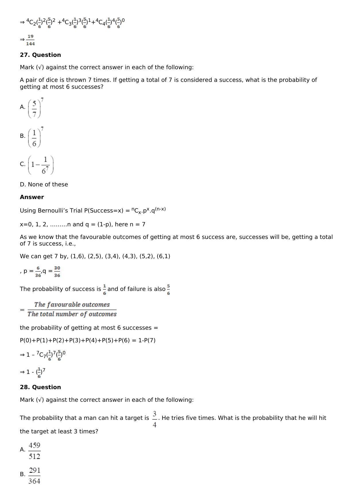 Chapter 32: Binomial Distribution Solutions: RS Aggarwal Class 12 Solutions  - Page 31