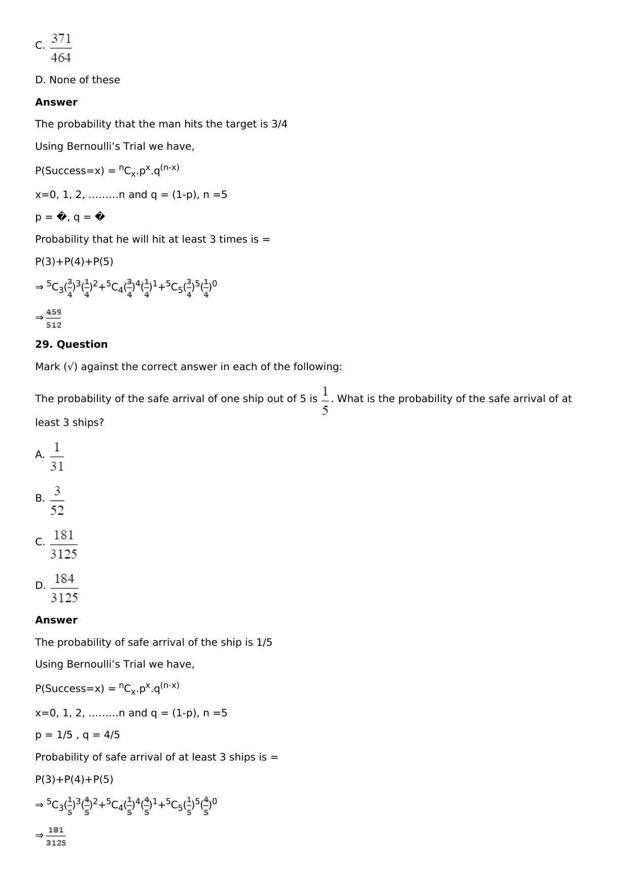 Chapter 32: Binomial Distribution Solutions: RS Aggarwal Class 12 Solutions  - Page 32