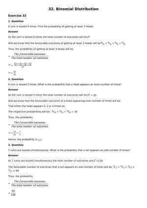 Chapter 32: Binomial Distribution Solutions: RS Aggarwal Class 12 Solutions 