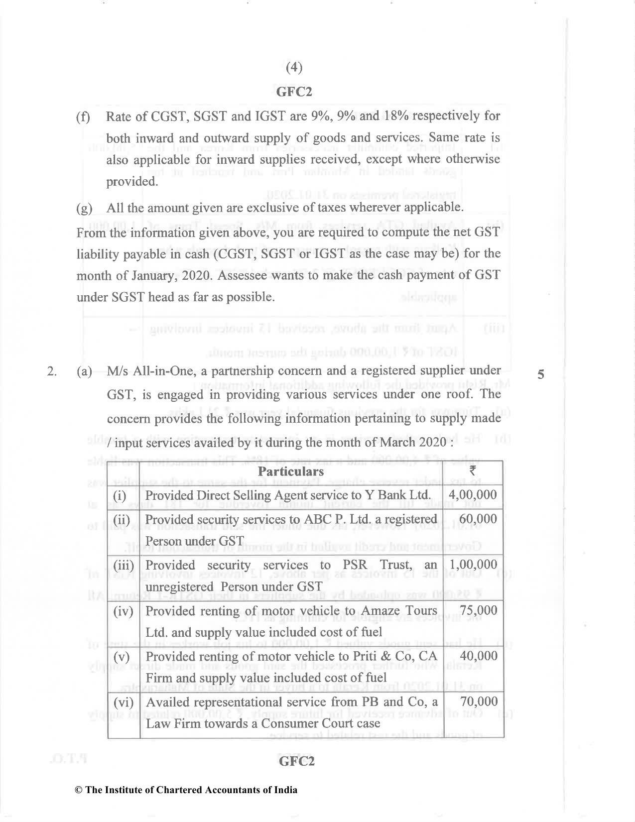CA Final Nov 2020 Question Paper - Paper 8 – Indirect Tax Laws - Page 4