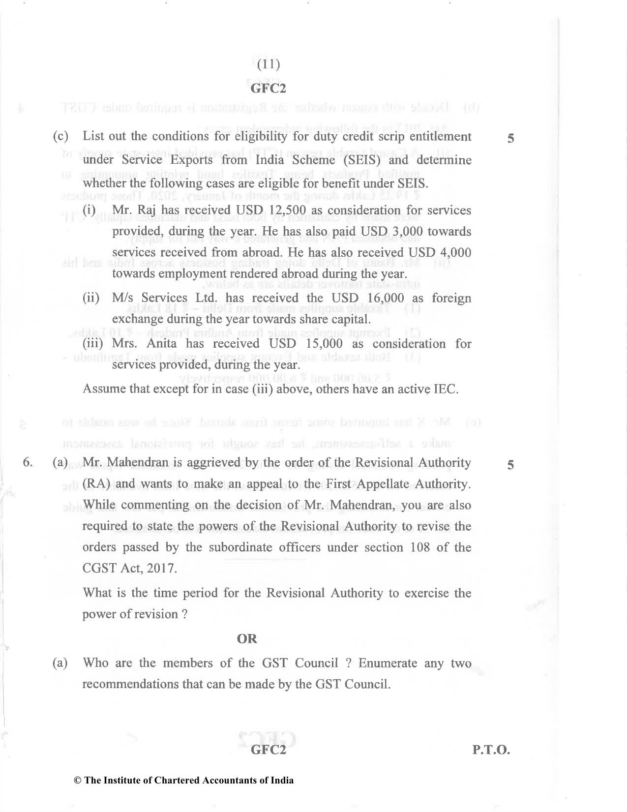 CA Final Nov 2020 Question Paper - Paper 8 – Indirect Tax Laws - Page 11