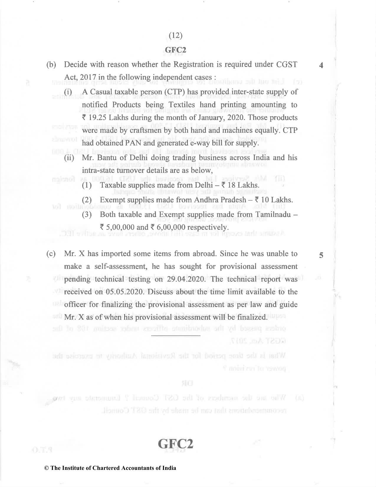 CA Final Nov 2020 Question Paper - Paper 8 – Indirect Tax Laws - Page 12