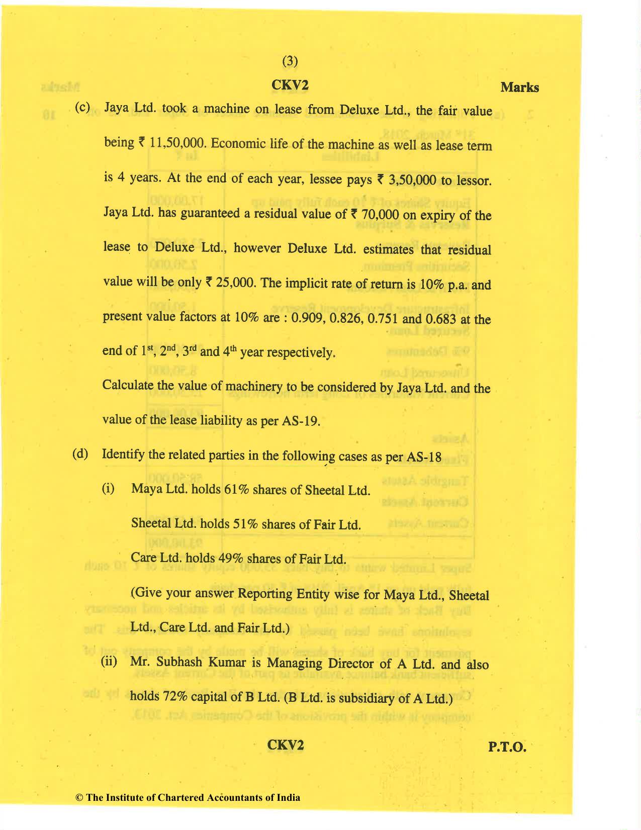 CA Inter May 2019 Question Paper - Paper 5 – Advanced Accounting - Page 3