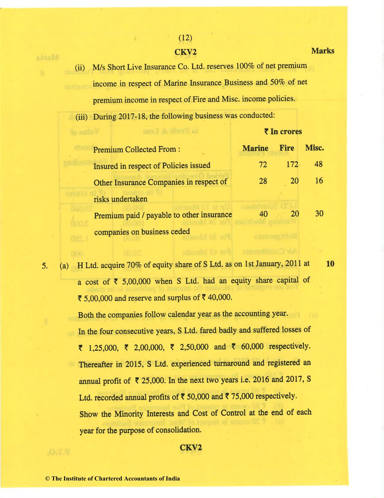 CA Inter May 2019 Question Paper - Paper 5 – Advanced Accounting - Page 12