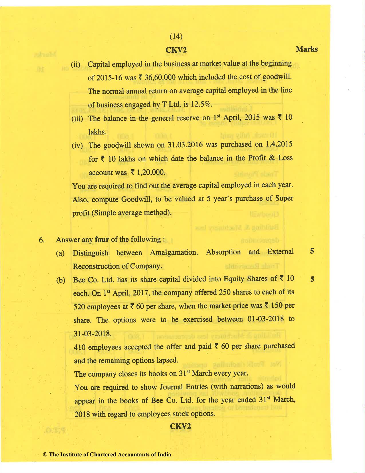 CA Inter May 2019 Question Paper - Paper 5 – Advanced Accounting - Page 14